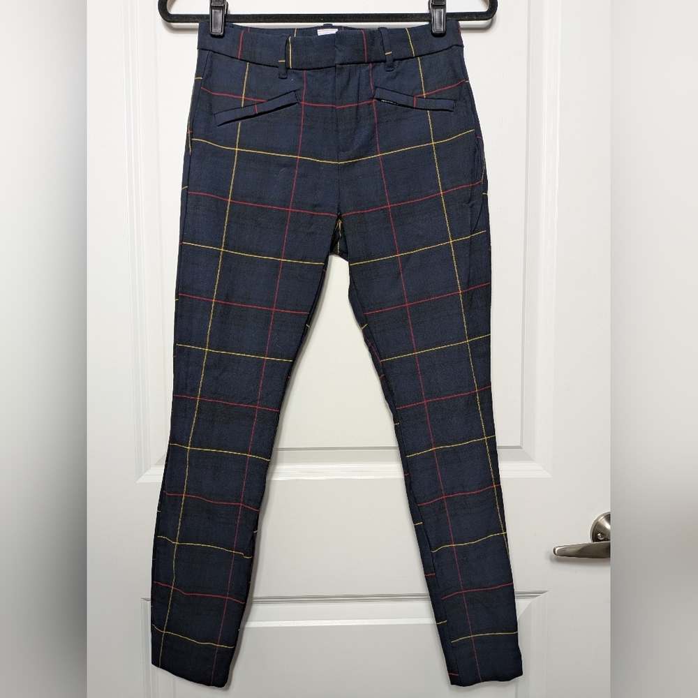 Gap Signature Skinny Ankle Plaid Pants Navy Blue, Size 2
